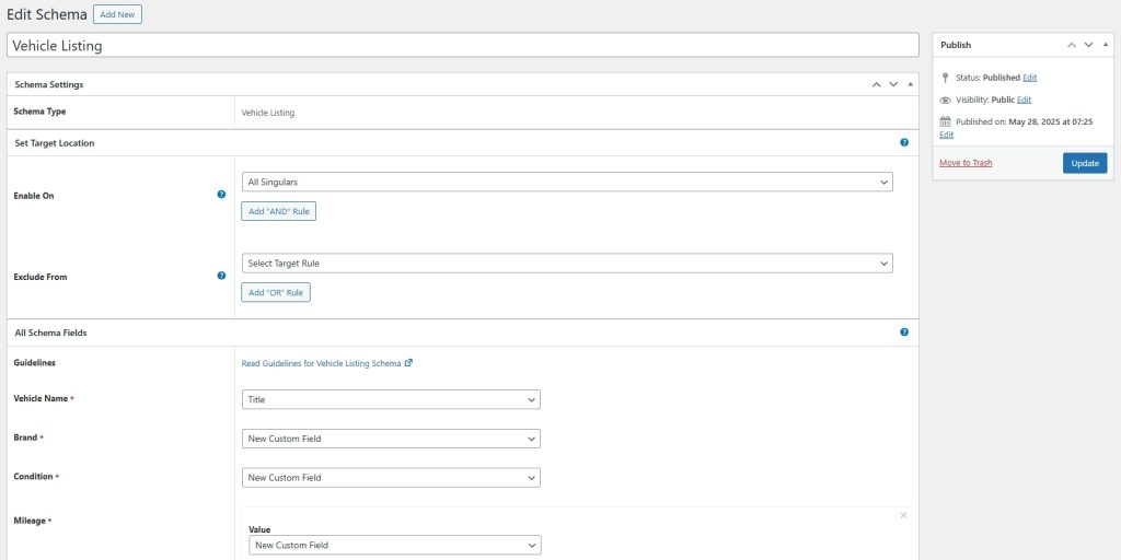 Vehicle Listing Schema